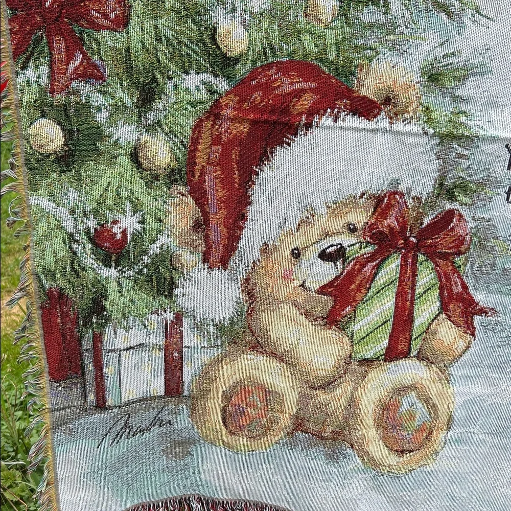 Vntg Y2K Baby’s First Christmas Tapestry Nursery Throw Wall Hanging Unisex Gift